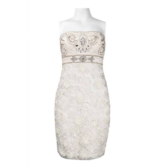 NEW SUE WONG strapless beaded floral mesh empire dress in white - Picture 1 of 1